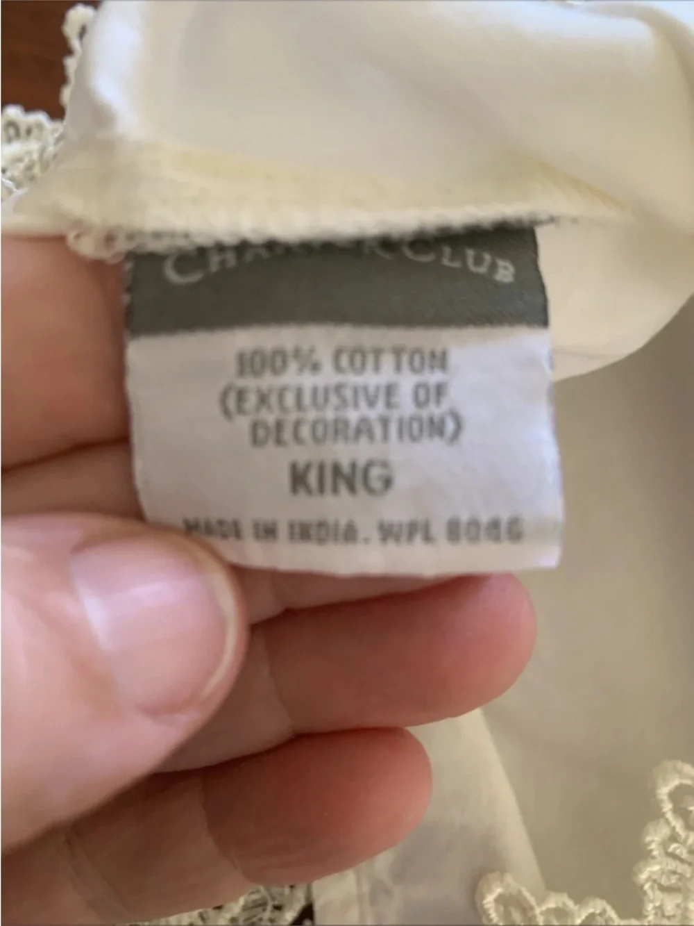 Charter Club Euro Pillow Sham & King Pillowcase Bundle Ivory Cotton Lace Trim